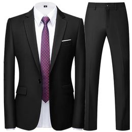 Humidifiers 2023 Spring and Autumn Fashion New Men's Business Casual Solid Color Suits / Male One Button Blazers Jacker Coat Trousers Pants