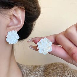 Stud Earrings White Acrylic Flower For Women Girls Korean Statement Resin Earring Wedding Party Fashion Jewellery Accessories Gift