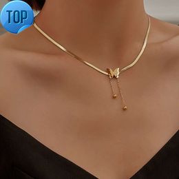 Light Stainless Steel Gold-plated Frosted Butterfly Pendant Necklace Fashion Women Jewellery