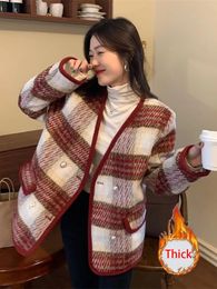 Zoki Oversize M 4Xl Retro Plaid Tweed Jacket Women Korean Thick Warm Sweet Coat Winter Long Sleeve Elegant Female Vintage Tops 240118