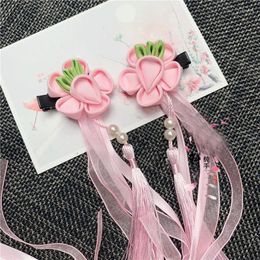 Hair Accessories Clips Plum Flower Yukata Outfit Long Ribbon Carrot Shape Tassel Pink Red Blue Princess Girl Birthday Gift HW072