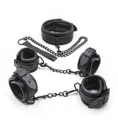 Leather Padded Hands Cuff Ankle Cuffs Neck Collar Set BDSM Bondage Retraint Cosplay Sexy Costume Accessories Roleplay9286252