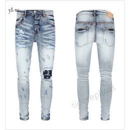 Designer Purple Jeans for Mens and Women Jeans Hiking Pant Ripped Hip Hop High Street Fashion Brand Para Hombre Motorcycle Embroidery Close Fitting 7147 8188