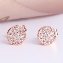 Lovely Men Women Earrings Rose White Gold Plated Bling CZ Round Earrings Studs For Friend Nice Gift