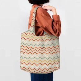 Shopping Bags Pattern Colourful Zigzag Tote Bag Reusable Bohemian Modern Geometric Grocery Canvas Shopper Shoulder Handbag Gift