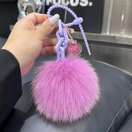 Keychains Creative And Cute Real Fur Pom Bag Charm Women Keychain For Car Keys Y2k Accessories Fashion Jewellery