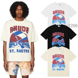 Ins Hot 23ss Spring Summer Rhude t Shirt American Luxury Skateboard Mens Designer Women Men Casual T-shirt Good Tshirt Us Size Free Shipping H1Z3