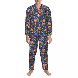 Men's Sleepwear Cute Print Autumn Funny Christmas Vintage Oversized Pyjamas Set Male Long Sleeve Lovely Leisure Design Nightwear