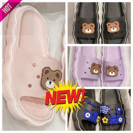 Summer outdoor cartoon graffiti slippers with soft soles, women's beach sandals, beach casual shoes, white purple pink bear flowers