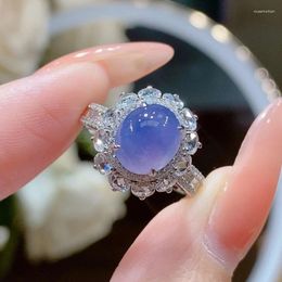 Cluster Rings Natural Chalcedony For Women's Violet Flower Engagement Ring Silver Luxurious Crystal Exquisite Wedding Jewellery