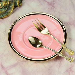 Plates European Pink Gold-plated Ceramic Small Dinner Plate Round European-style Dining Bone Pastry