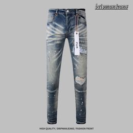 Purple Jeans Premium Designer Men's Denim with High-End Quality, Vintage Wash, Distressed, Ink Splatter, Street-Chic Simplicity, Straight-Leg Casual Pants.