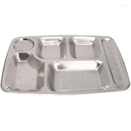 Dinnerware Sets Stainless Steel Divided Dinner Tray Lunch Container Plate 6 Grids