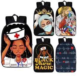 Bags Black Nurse with Crown Backpack for Teenager Girls Children School Bags Afro Women Canvas Travel Bag Student Bagpack Kid Bookbag