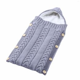 Blankets Thicken Knitted Baby Sleeping Bags Born Hooded Plush Button Stroller Sleepsack For Infant Boys Girls70 38CM Blanket