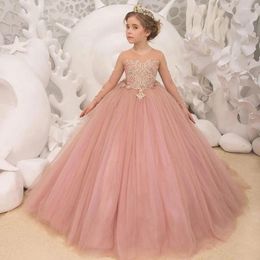 Girl Dresses Sleeveless Tulle Decal Layered Princess Dress Flower Wedding Ball Beauty Pageant Kids Gift