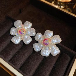 Dangle Earrings Minar Temperament Imitation Pearl Flower Drop For Women Copper AB Colour Rhinestone Statement Earring Wedding Jewellery