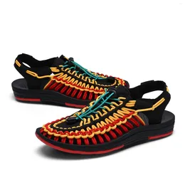 Sandals 2024 Arrival Summer Men's Shoes Breathable Beach Loafers Hand Woven Roman High Quality Comfortable Flats