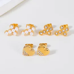 Stud Earrings Tiny Rhinestone Cross Stainless Steel Fashion Trendy Heart For Women Girls Gifts Jewelry