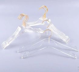 Luxury Clothes Hangers Clear Acrylic Dress Hangers with Gold Hook Transparent Shirts Holders with Notches for Lady Kids SN1594