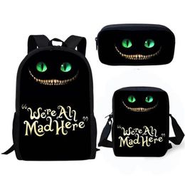 Bags School Bags For Teenage Boys Girls Schoolbag Student Book Bag Child Bagpack Cute 3D Smile Cheshire Cat Print Kids Backpacks Set