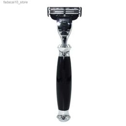 Electric Shavers Magyfosia Classic Men's Beard Shaving Razor Hair Removal Shaver Black Resin Acrylic Handle with 3-Layer Blade Q240119