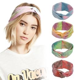 Tie Dye Knotted Headbands for Women with Vintage Sport Athletic Travel Criss Cross Cute Turban Twist Headbands Head Wraps LL