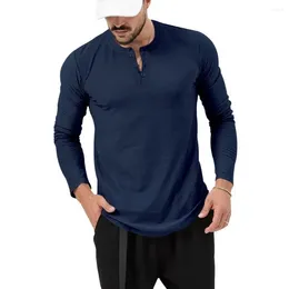 Men's T Shirts Men Summer Spring Top Round Neck Solid Color Slim Fit Pullover Long Sleeve Soft Mid Length Bottom T-shirt