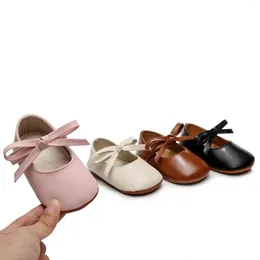 First Walkers Solid Bow Baby Princess Shoes Comfortable Toddler Flats Butterfly-knot Leather Walking Born Crib