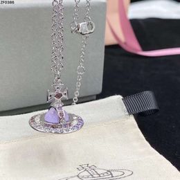 Viviance Purple Planet Gradient Purple Diamond UFO Saturn Necklace Fashion Versatile Collar Chain designer jeweler Westwood For Woman High quality Holiday Gifts