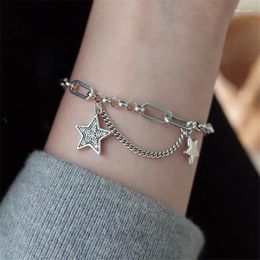 Charm Bracelets S925 Silver Plated Tassel Zircon Star Bracelet&Bangle For Women Elegant Party Jewellery Gift Sl275