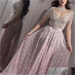 Basic & Casual Dresses Casual Dresses Women Elegant Formal Evening Party Mesh Long Sleeve High Waist Sequins Shiny Wedding Dress Top Dhm9Y