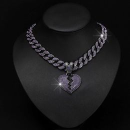 Fashionable New Jewellery Accessories Purple Love Full Diamond Cuban Hip Hop Broken Heart Pendant Chain