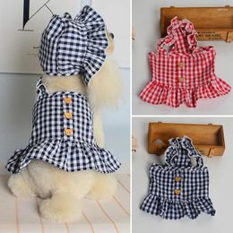 Dog Apparel Summer Plaid Dress Pet Princess With Hat For And Spring Cute Clothes Puppy Costume