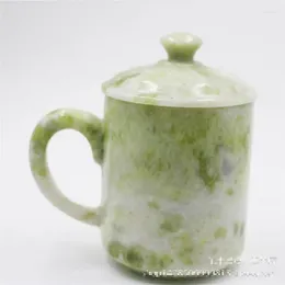 Tea Cups Genuine Jade Mug With Handle And Lid Teacups Chinese Ceremony Jades Teacup Natural Stone Straight Cup Health Gongfu Teaware