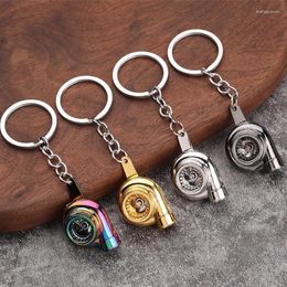 Keychains Creative Car Turbo Turbocharger Keychain Metal Automotive Spinning Turbine Keyring Interior Accessories Jewelry Gifts