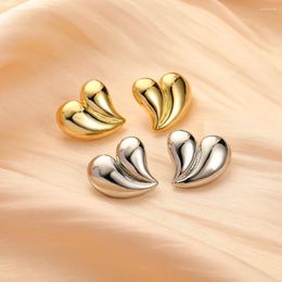 Stud Earrings Style Heart 18K Gold Plated Bright Smooth Metal Waterproof Fashion Silver Color Charm Lovely Jewelry Gift