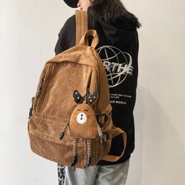 School Bags Fashion Women Corduroy Backpack Pure Color Stripe Harajuku Bag Teenage Luxury Girl Female Cute Bagkpack Mochila