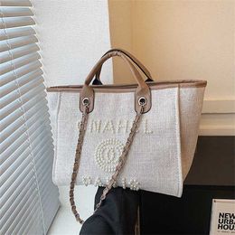 Number 5821 New Little Fresh Ladies Style Handbag Tote Bag Pearl Beaded Letter Decorative Women's ins