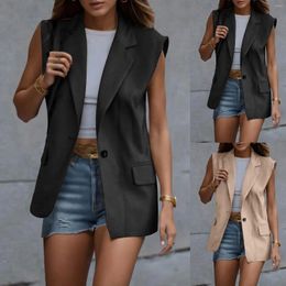 Women's Vests Women Blazer Vest Solid Color Loose Cardigan Sleeveless Jacket One Button Wasitcoat Female Formal Suit Coat Korean Streetwear