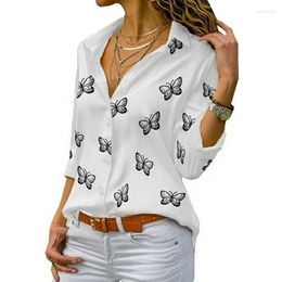 Women's Blouses 2024 Long Sleeve Blouse Women Spring Autumn Fashion Butterfly Print Shirt Ladies Elegant Casual Office Loose Tops Clothes