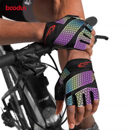 BOODUN New Colourful Cycling Gloves Half Finger Night Reflective Bicycle Outdoor Non slip