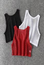 Women039s TShirt Sexy BlackRed Hollow Out Crop Top 2021 Mesh Female Loose Fashion Summer Basic Tops For Women Fishnet Shirt3740483