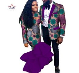 Ethnic Clothing Bintarealwax African Print Clothes For Couple Dashiki Elegant Women Party Dresses Plus Size Men Jacket WYQ8517058240