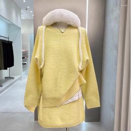 Work Dresses Winter Round Neck Loose Knit Sweater High Waisted Skirt Two-piece Set Fashion Sweet Casual Knitted Suit