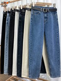 Korean Fashion High Waist Straight Baggy Jeans Boyfriend For Women Slim Loose Denim Trousers Casual 6 Colours Harlan Pants 240118