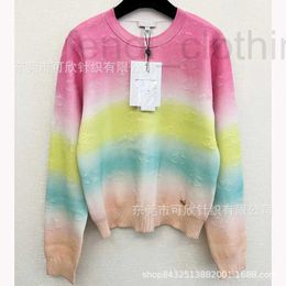 Women's Knits & Tees Designer Channel Brand Wind Round Neck Rainbow Colored Knitted Sweater Sweet and Age Reducing Clothing 2023 Autumn/winter New Style 1D9U