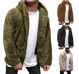 Mens Buttons Coat Warm Faux Fur Winter Casual Loose DoubleSided Plush Hoodie Fluffy Fleece Fur Jacket Hoodies Coat Outerwear5557597