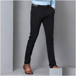 Men'S Pants Black Stretch Skinny Dress Pants Men Party Office Formal Mens Suit Pencil Pant Business Slim Fit Casual Male Trousers Dro Dhy5N