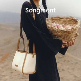 New Songmont Vegetable Basket Canvas Holiday Style Medium Women's Crossbody One Shoulder Handheld Large Capacity Bucket Bag